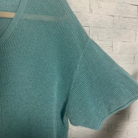 Chico’s women’s summer loose weave sweater, teal feminine coastal grandma beach - Picture 3 of 10